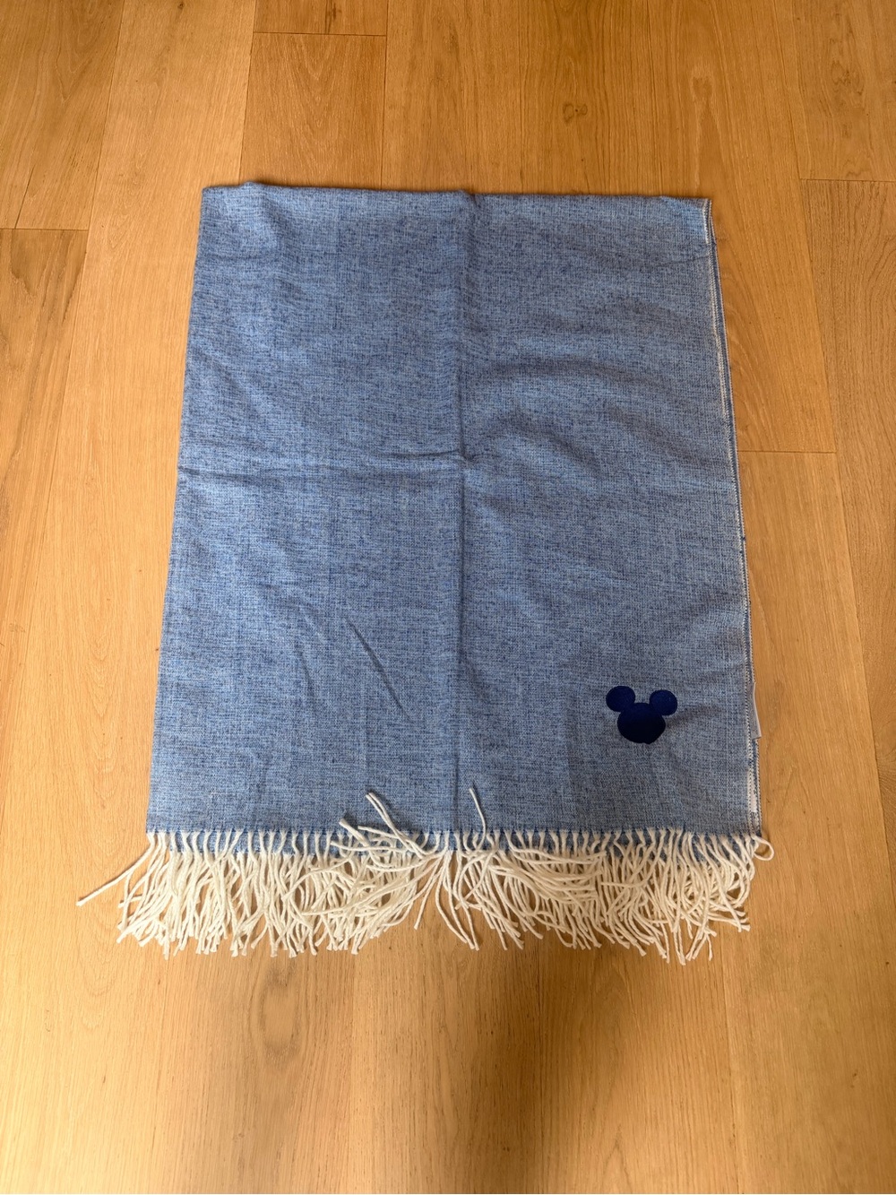 Light Blue Fringe Throw with Navy Mickey Silhouette